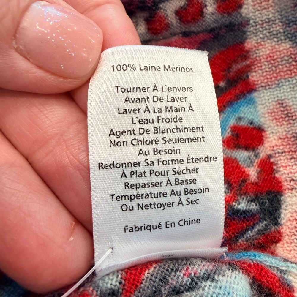 Talbots Cardigan Size M Blue Red Paisley Merino Wool Button Front Sweater - Picture 9 of 9